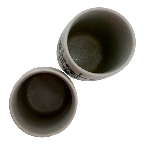 Kutani Porcelain Japanese Tea Cups Ikebana Set of 2 Floral Arrangement - Picture 5 of 9